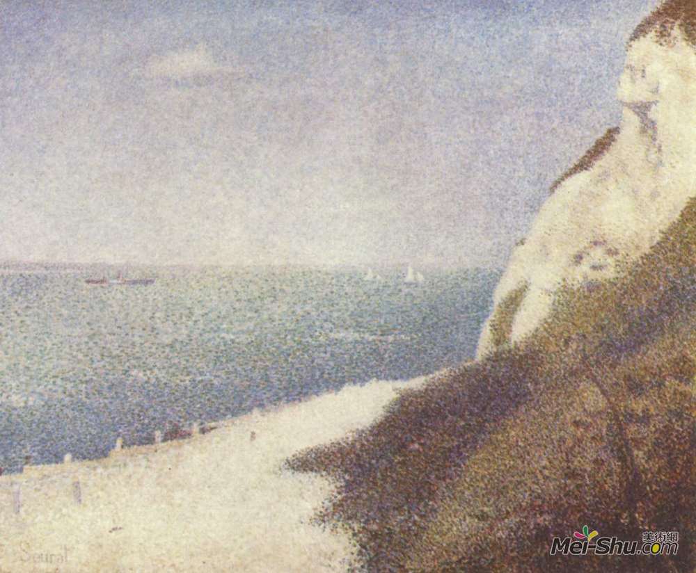 乔治·修拉(Georges Seurat)高清作品《巴斯布丁海滩，翁弗勒尔》