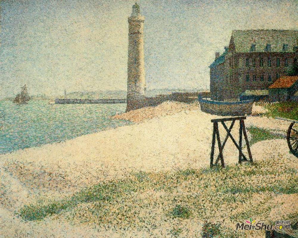 乔治·修拉(Georges Seurat)高清作品《翁弗勒尔安宁和灯塔》