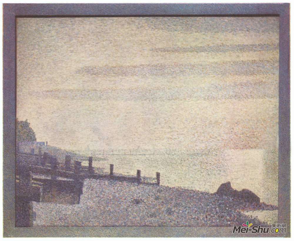 乔治·修拉(Georges Seurat)高清作品《翁弗勒尔塞纳河河口，傍晚》