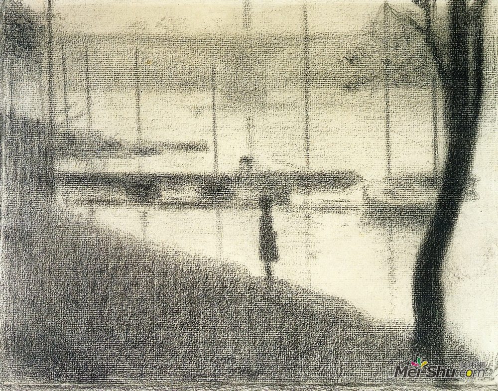 乔治·修拉(Georges Seurat)高清作品《在郊区，距离桥》