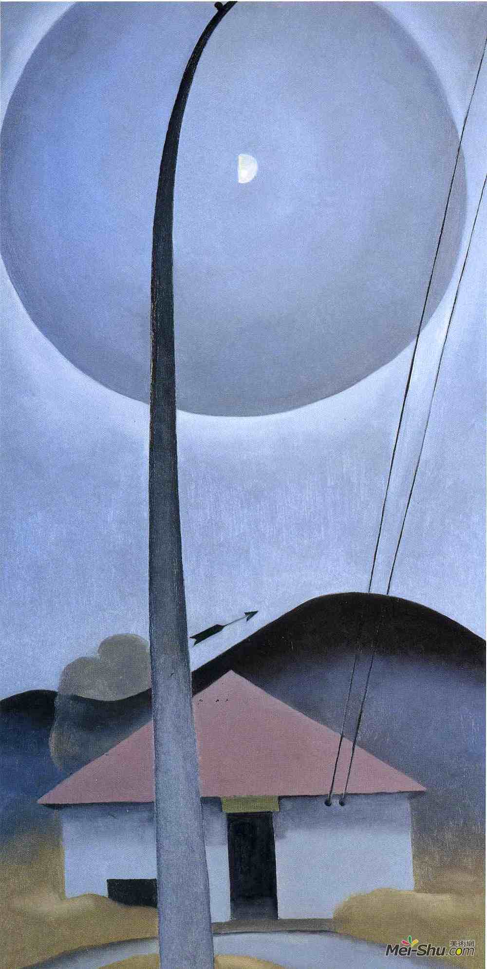 乔治亚·欧姬芙(Georgia O'Keeffe)高清作品《带旗杆的小房子》