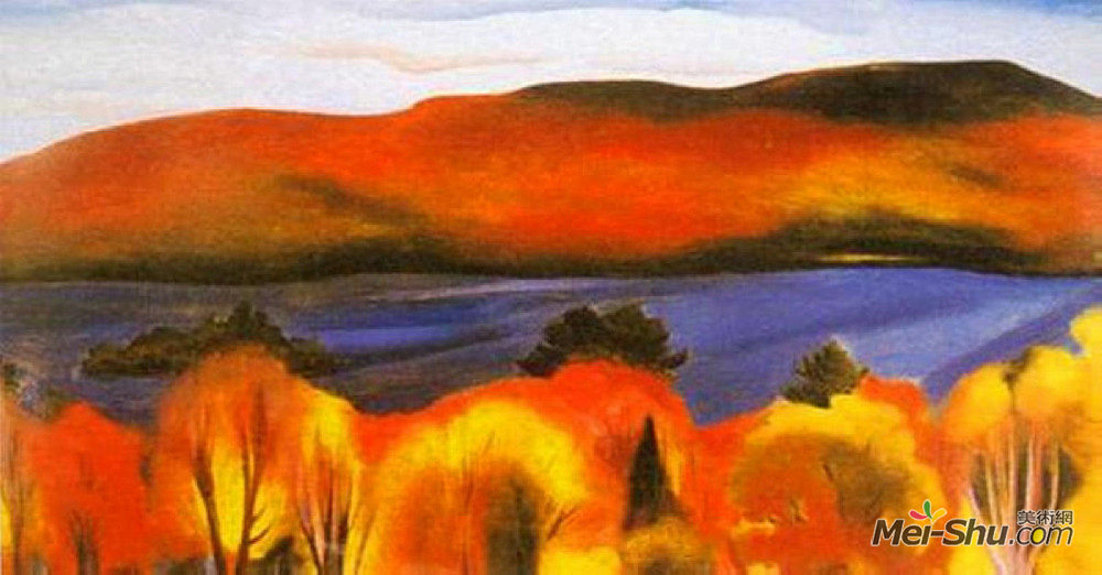 乔治亚·欧姬芙(Georgia O'Keeffe)高清作品《乔治湖，秋天》