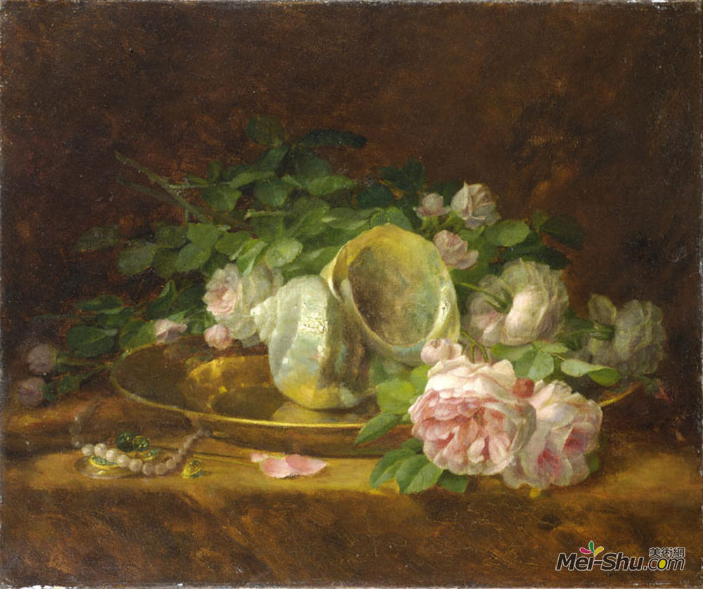 乔治奥斯雅各布布德(Georgios Jakobides)高清作品《海贝、玫瑰、珍珠和耳环》