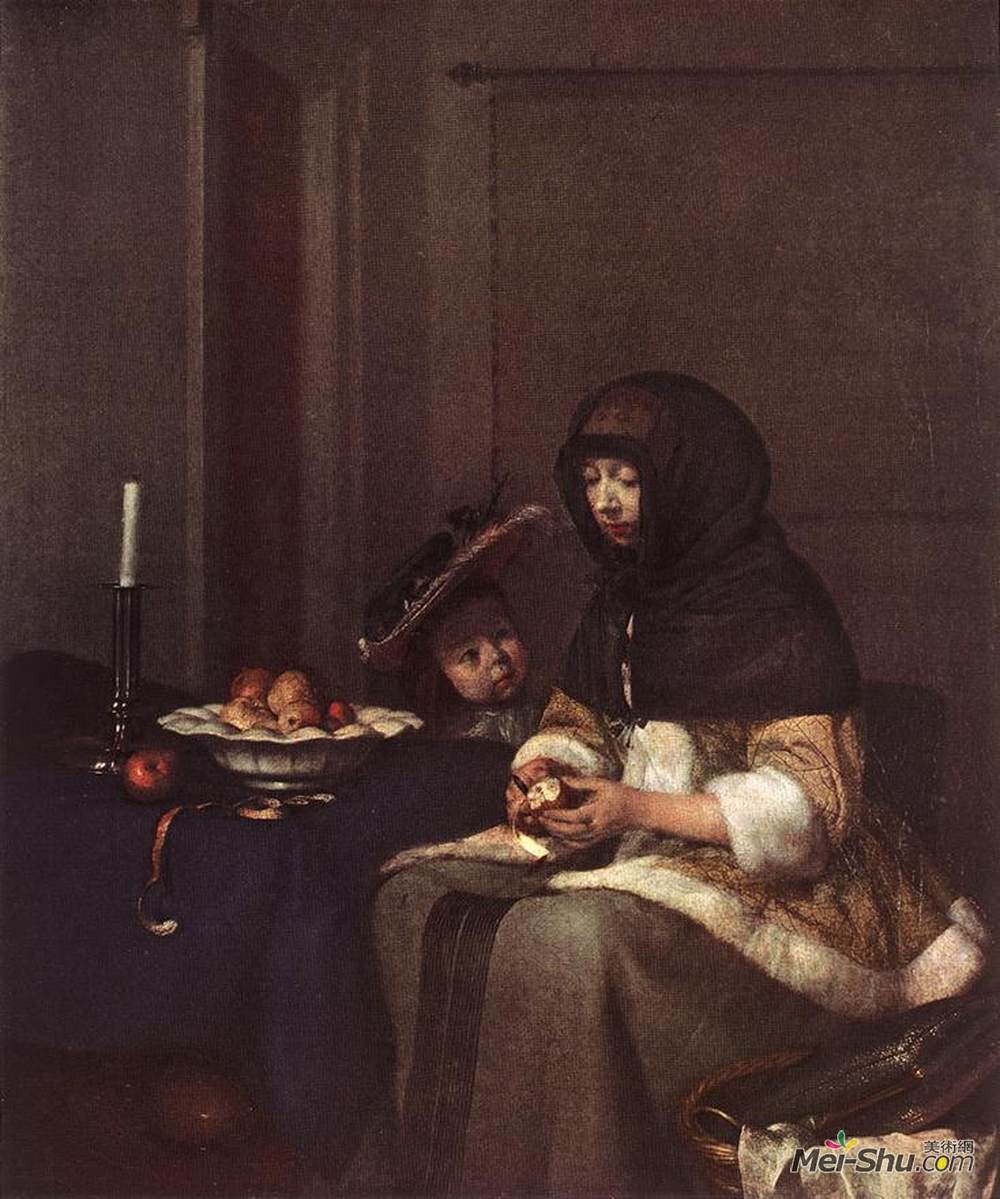 杰拉德·特·博尔奇(Gerard Terborch)高清作品《剥苹果的女人》