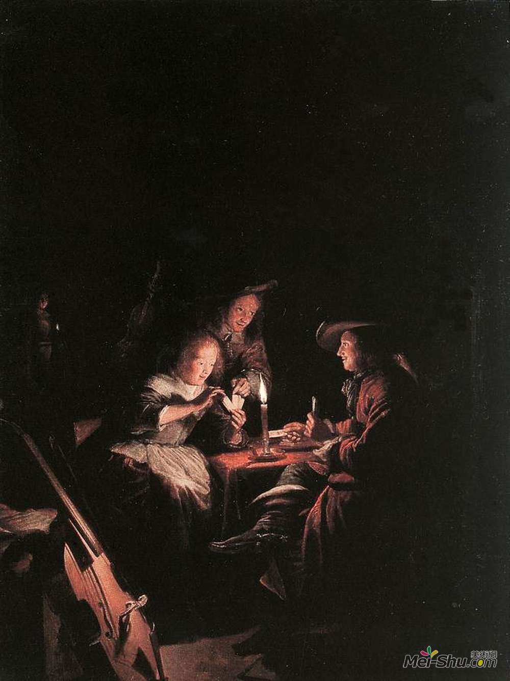 格利特窦(Gerrit Dou)高清作品《烛光下的持卡人》