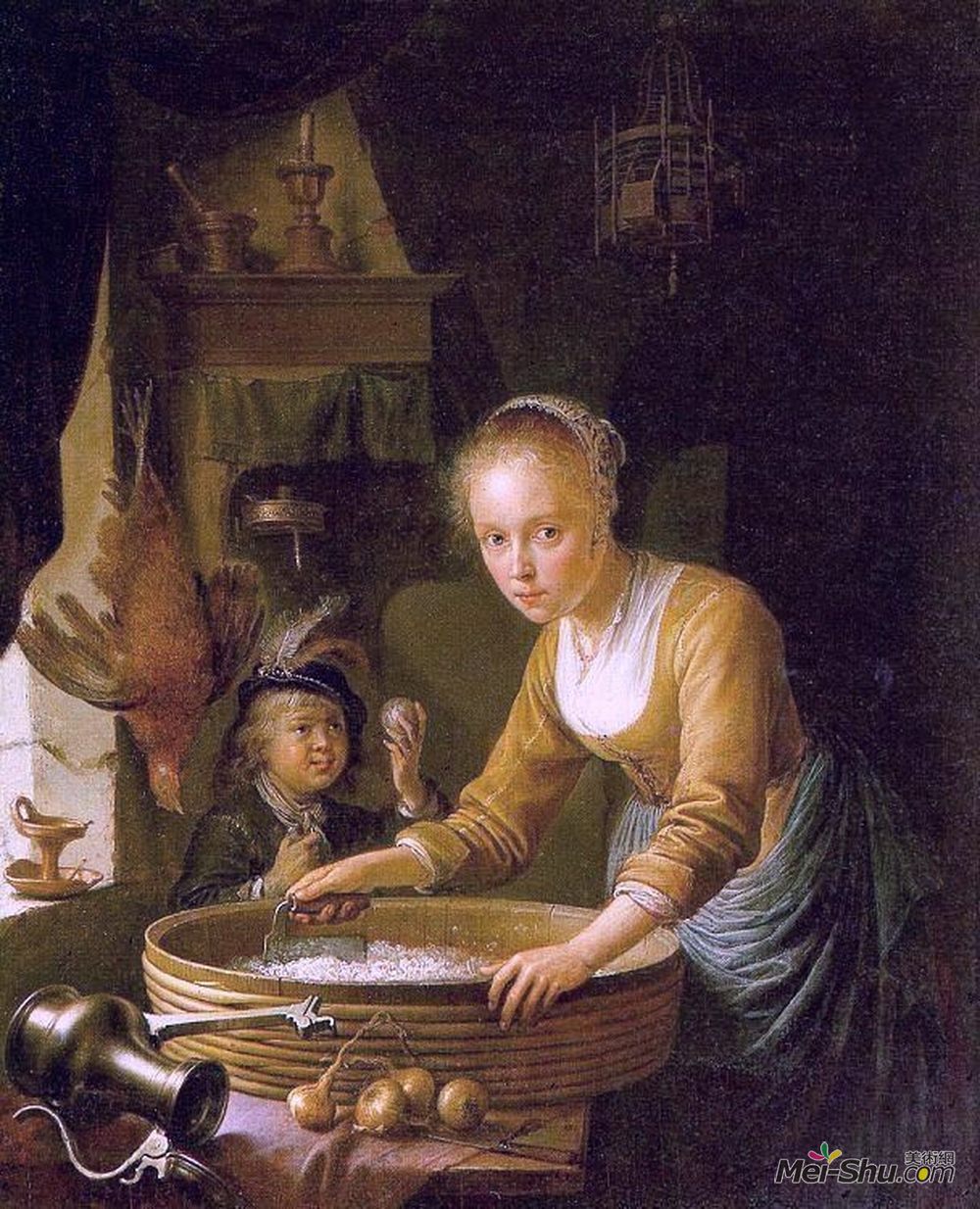 格利特窦(Gerrit Dou)高清作品《剁洋葱的女孩》