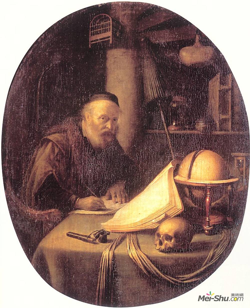格利特窦(Gerrit Dou)高清作品《人打断了他的写作。》