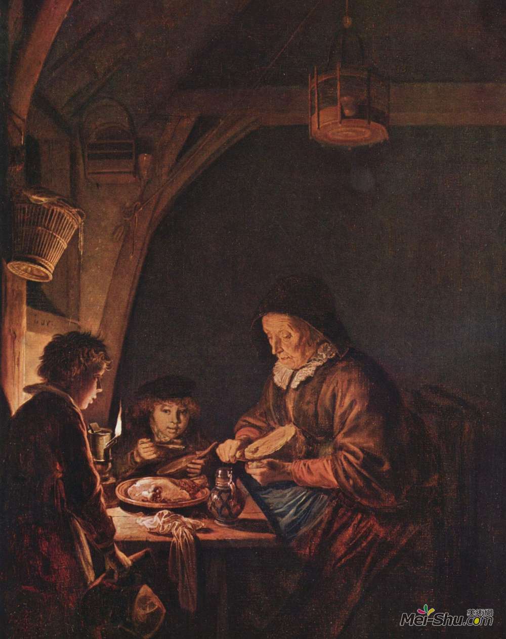 格利特窦(Gerrit Dou)高清作品《老妇人切面包》