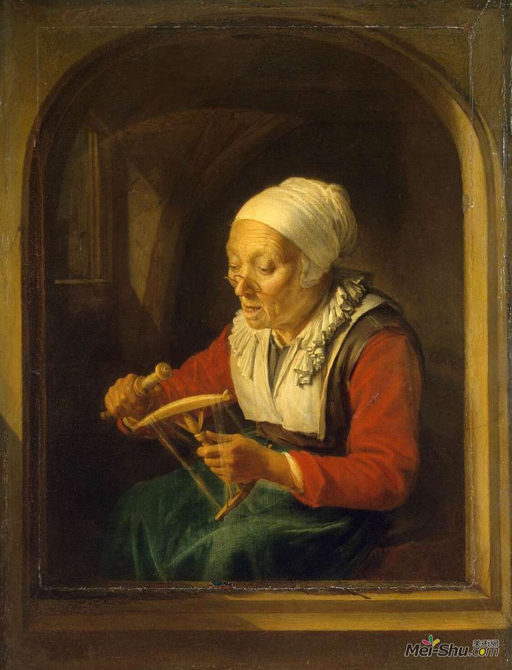 格利特窦(Gerrit Dou)高清作品《老妇人卷线》