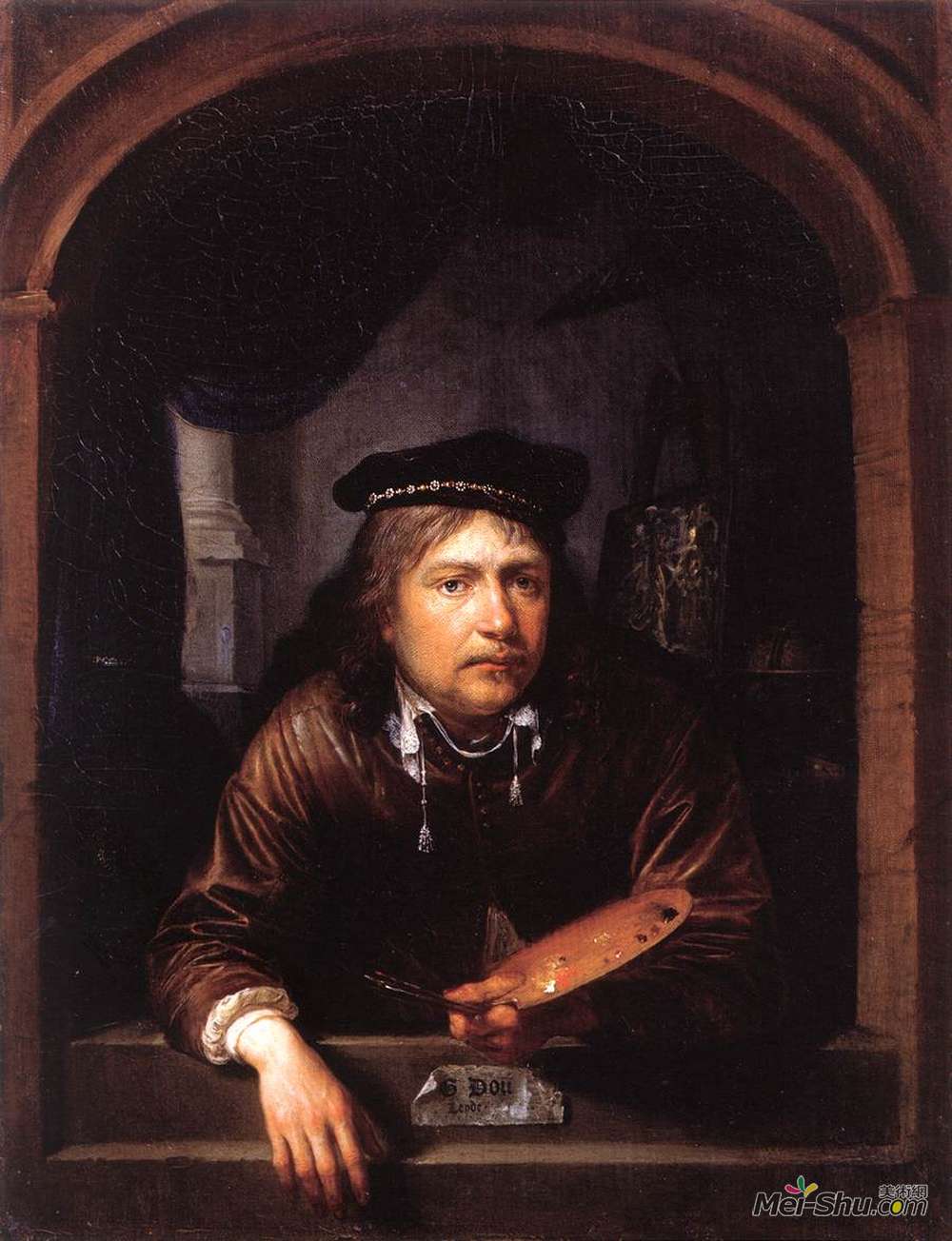 格利特窦(Gerrit Dou)高清作品《橱窗里的自画像》