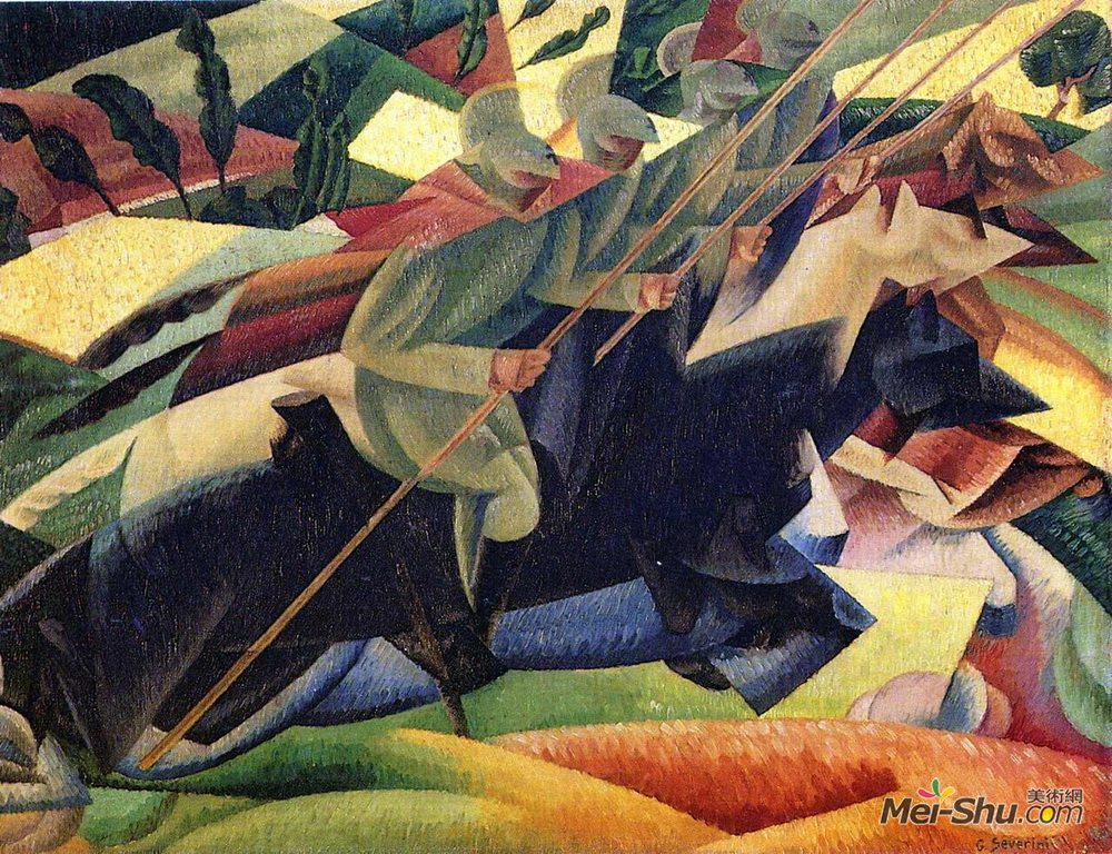 吉诺·塞韦里(Gino Severini)高清作品《枪骑兵》