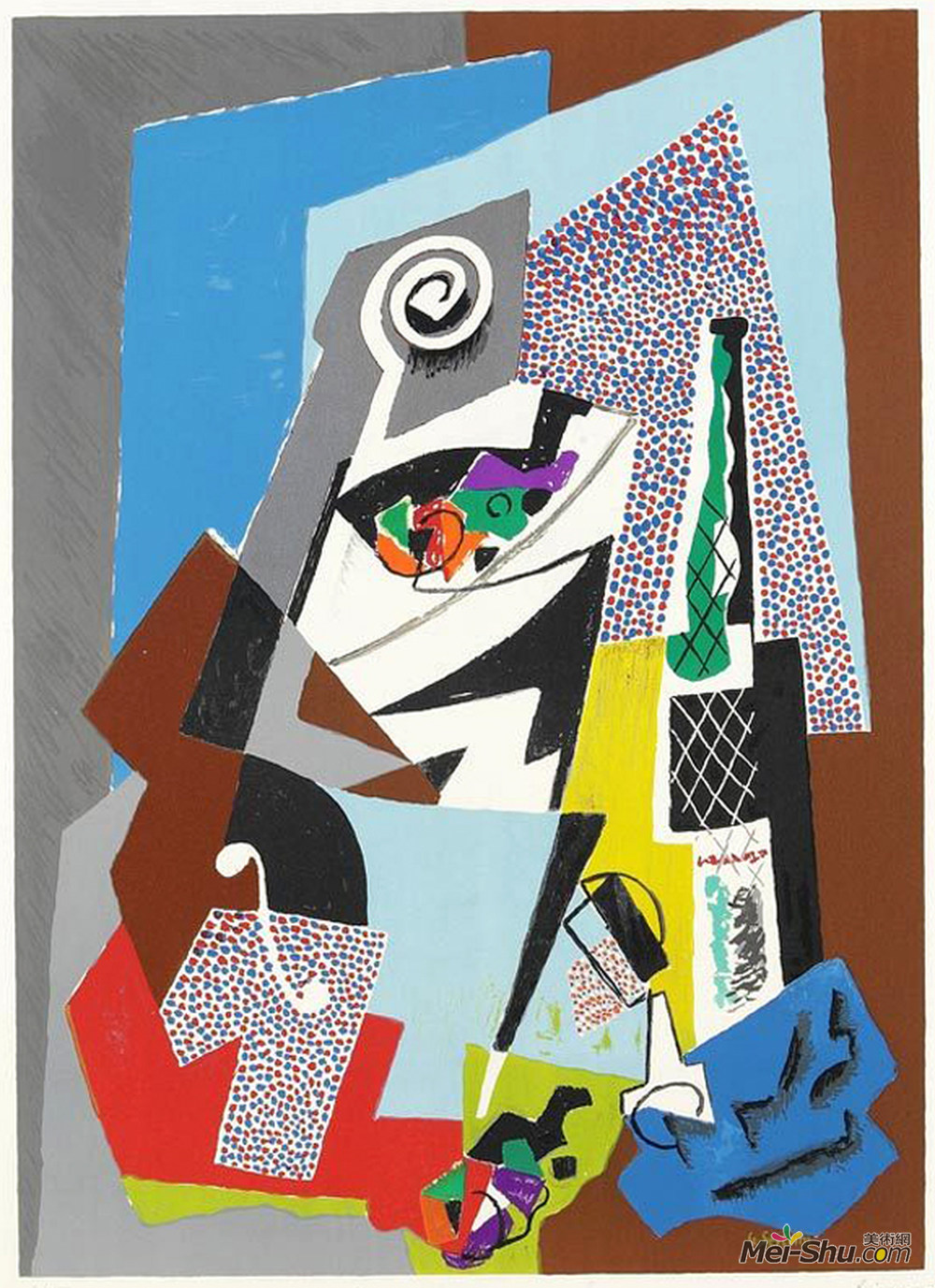 吉诺·塞韦里(Gino Severini)高清作品《小提琴静物》