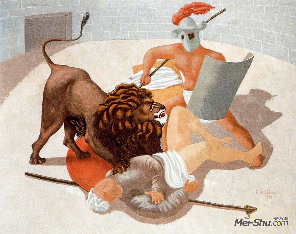 乔治·德·基里科(Giorgio de Chirico)高清作品《角斗士和狮子》