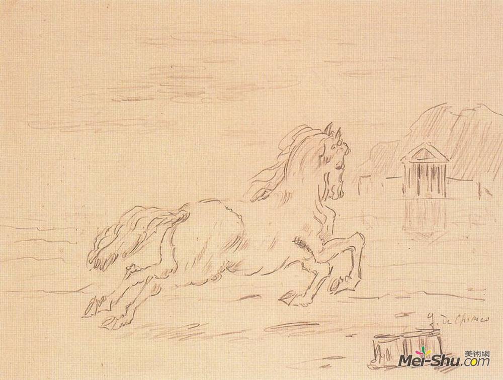 乔治·德·基里科(Giorgio de Chirico)高清作品《湖滨马》