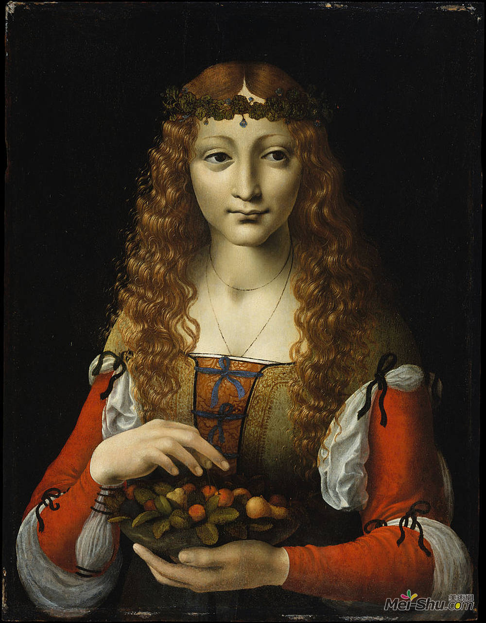 乔瓦尼·安东尼奥·博塔费奥(Giovanni Antonio Boltraffio)高清作品《Girl with Cherries (also attributed to Giovanni Ambrogio de》