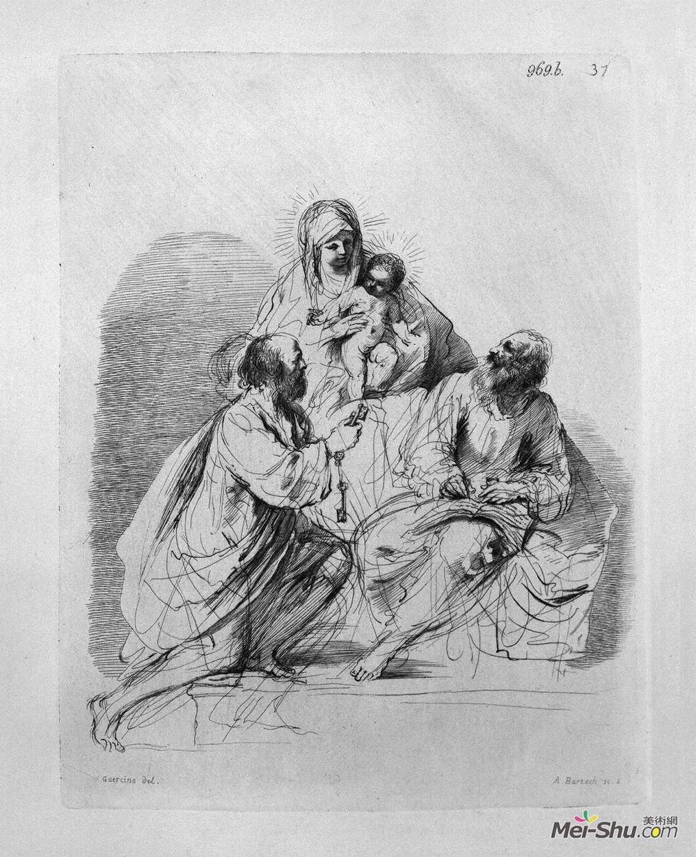 乔瓦尼·巴蒂斯塔·皮拉内西(Giovanni Battista Piranesi)高清作品《The Blessed Virgin with Saints Peter and Paul, by Guercino》