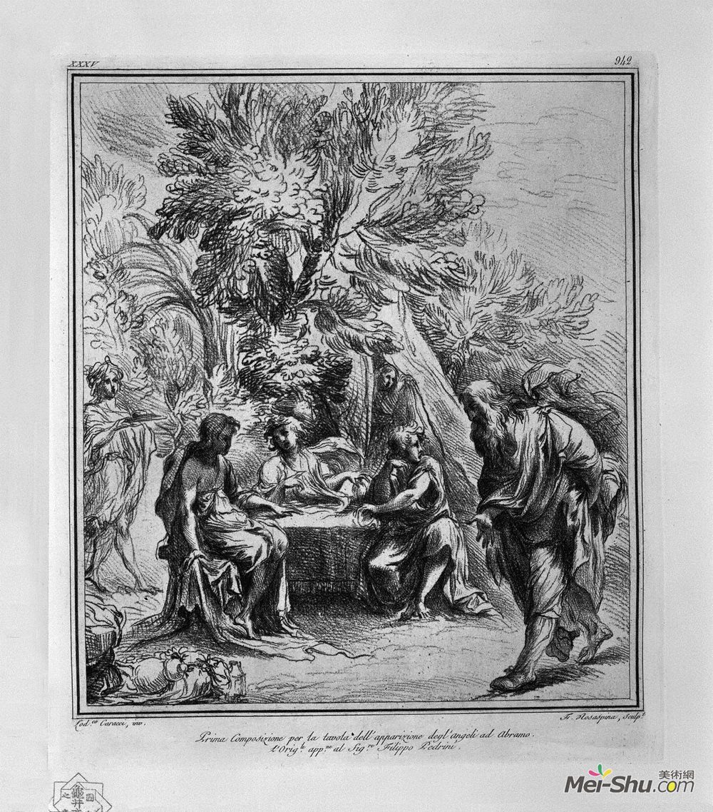 乔瓦尼·巴蒂斯塔·皮拉内西(Giovanni Battista Piranesi)高清作品《Apparition of the Angels to Abraham, from L Carracci》