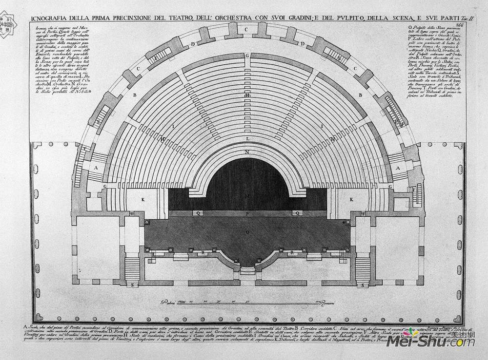 乔瓦尼·巴蒂斯塔·皮拉内西(Giovanni Battista Piranesi)高清作品《Ground plan of the first precinzione the theater, the `orche》