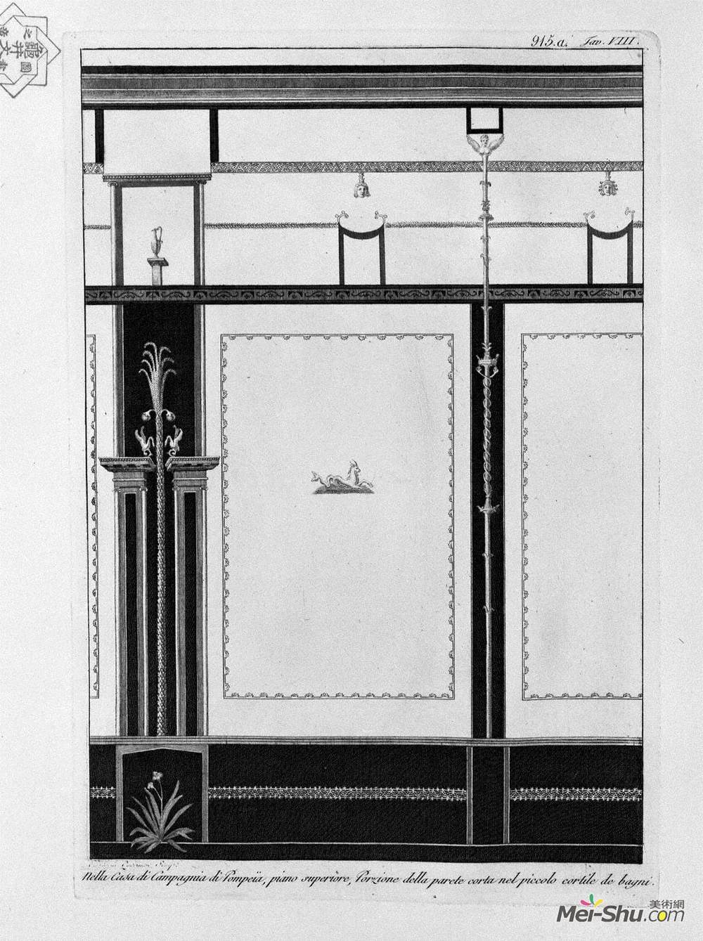 乔瓦尼·巴蒂斯塔·皮拉内西(Giovanni Battista Piranesi)高清作品《In the House of Pompeii, the lower floor of the porch wall w》