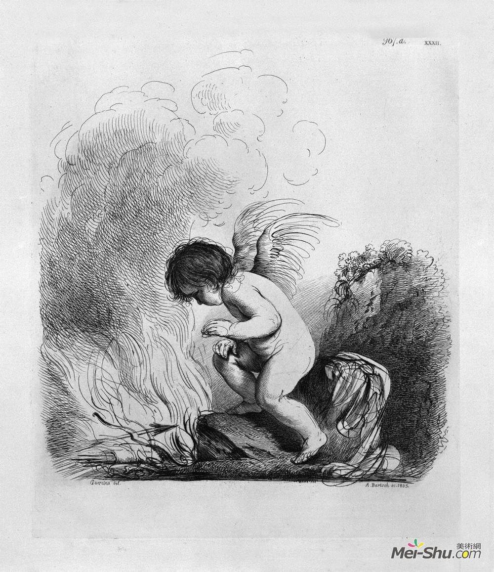 乔瓦尼·巴蒂斯塔·皮拉内西(Giovanni Battista Piranesi)高清作品《Cupid looking to burn the bow and arrows by Guercino》