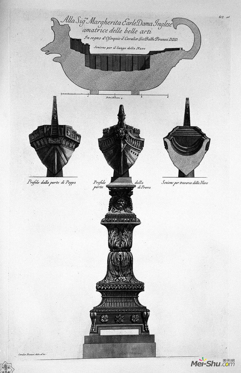 乔瓦尼·巴蒂斯塔·皮拉内西(Giovanni Battista Piranesi)高清作品《船上的剖面和剖面图》