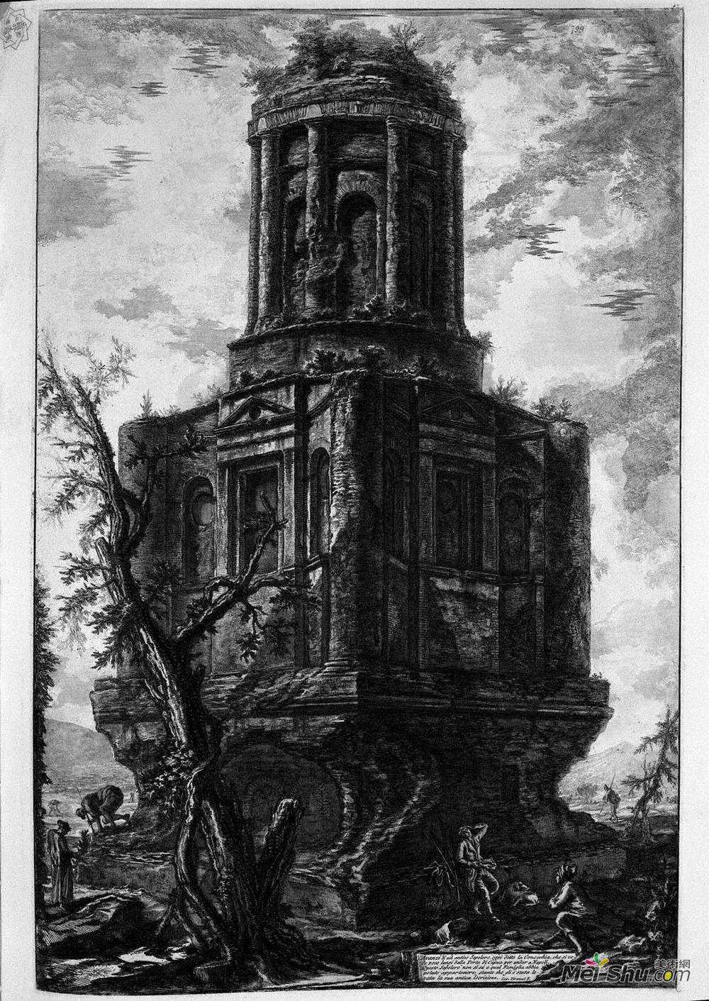 乔瓦尼·巴蒂斯塔·皮拉内西(Giovanni Battista Piranesi)高清作品《Remains of an ancient tomb, now called the distaff, which is》