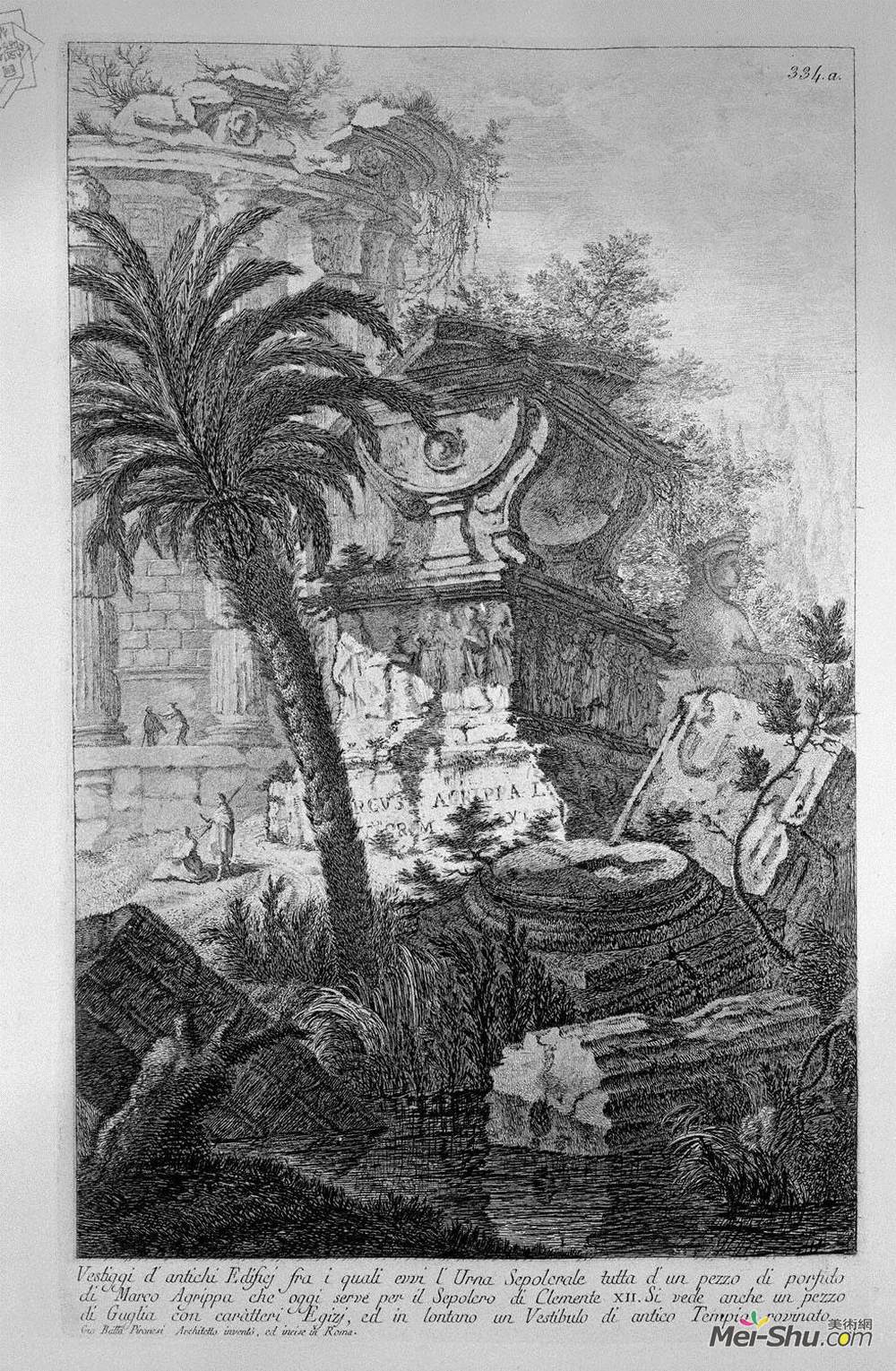 乔瓦尼·巴蒂斯塔·皮拉内西(Giovanni Battista Piranesi)高清作品《Remains of ancient buildings including the Urn Burial Evvia》