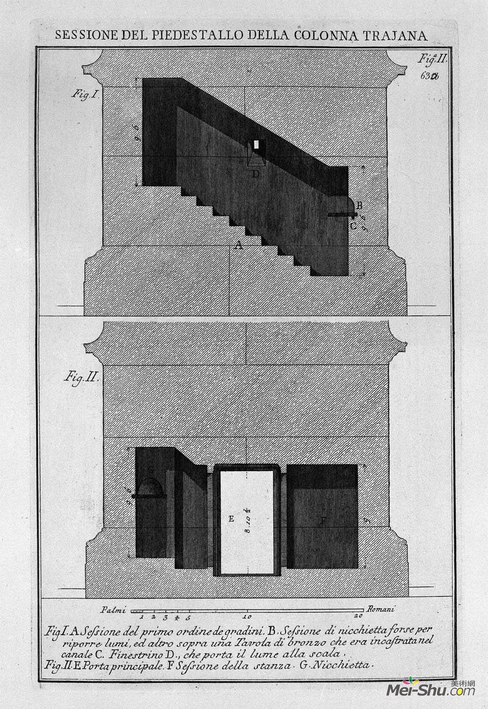 乔瓦尼·巴蒂斯塔·皮拉内西(Giovanni Battista Piranesi)高清作品《Section of the pedestal and base of the column itself, the m》