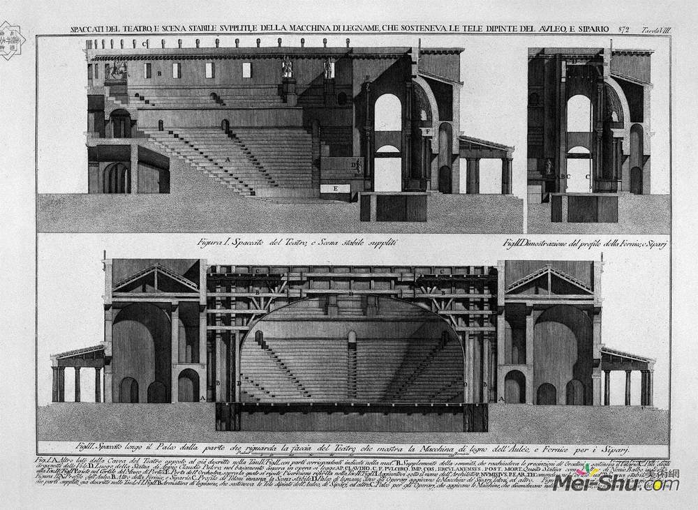 乔瓦尼·巴蒂斯塔·皮拉内西(Giovanni Battista Piranesi)高清作品《Split of the theater, and stage stable supple, and machine o》