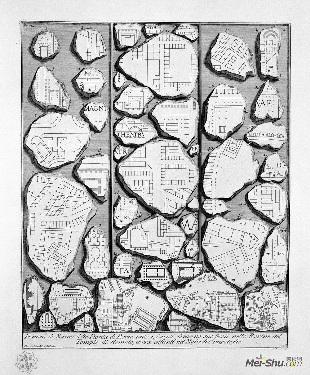 乔瓦尼·巴蒂斯塔·皮拉内西(Giovanni Battista Piranesi)高清作品《The Roman antiquities, t. 1, Plate III.  Map of ancient Rome》