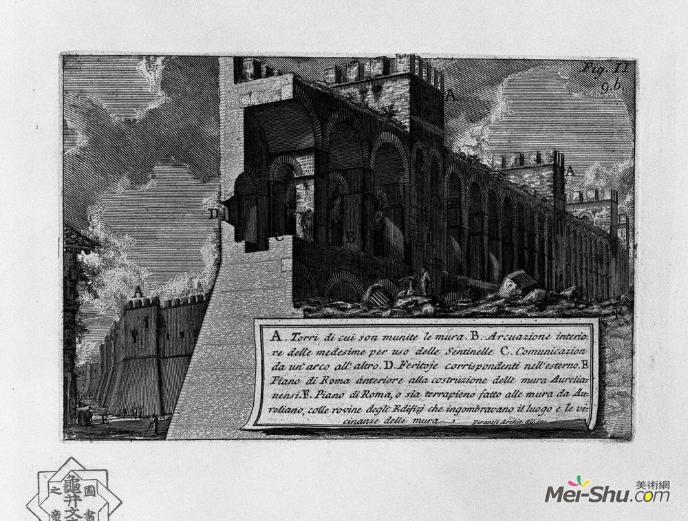 乔瓦尼·巴蒂斯塔·皮拉内西(Giovanni Battista Piranesi)高清作品《The Roman antiquities, t. 1, Plate VIII. Aurelian Walls.》