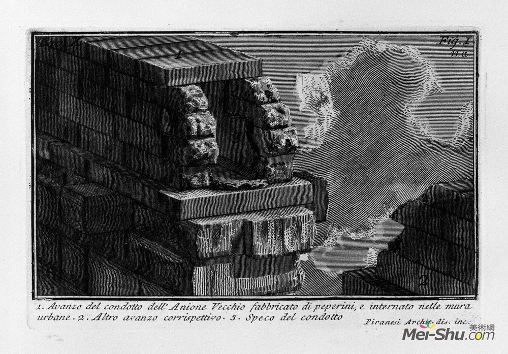 乔瓦尼·巴蒂斯塔·皮拉内西(Giovanni Battista Piranesi)高清作品《The Roman antiquities, t. 1, Plate XI. Urban Walls.》