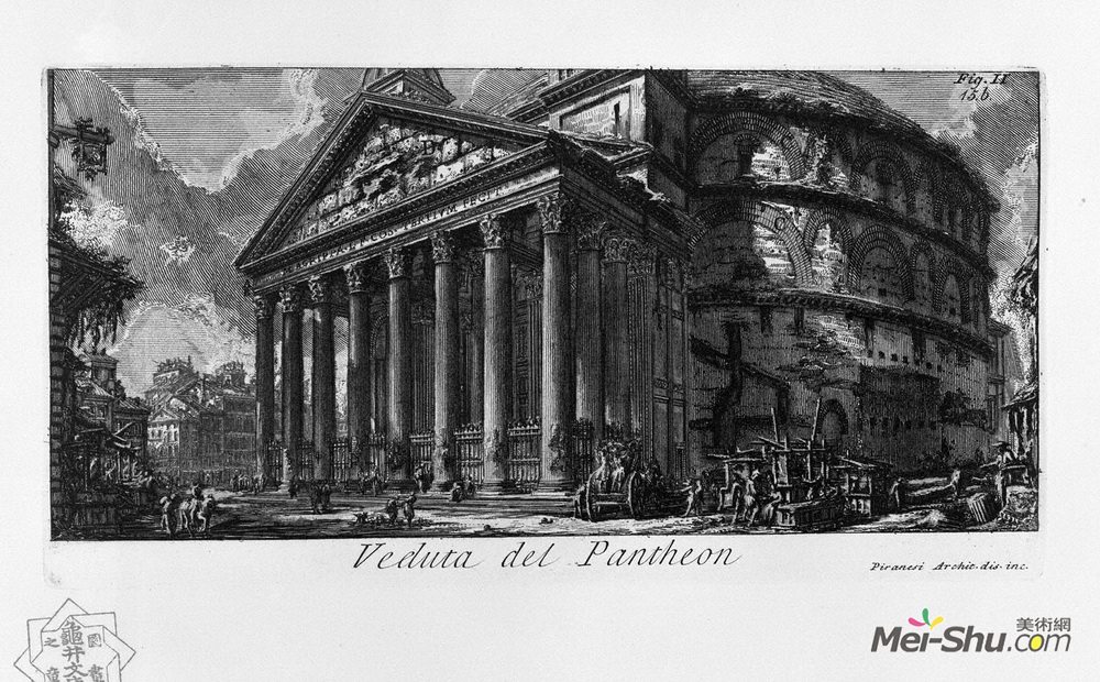 乔瓦尼·巴蒂斯塔·皮拉内西(Giovanni Battista Piranesi)高清作品《The Roman antiquities, t. 1, Plate XIV. Pantheon.》