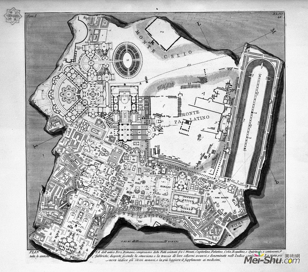 乔瓦尼·巴蒂斯塔·皮拉内西(Giovanni Battista Piranesi)高清作品《The Roman antiquities, t. 1, Plate XLII. Plan of the Baths o》