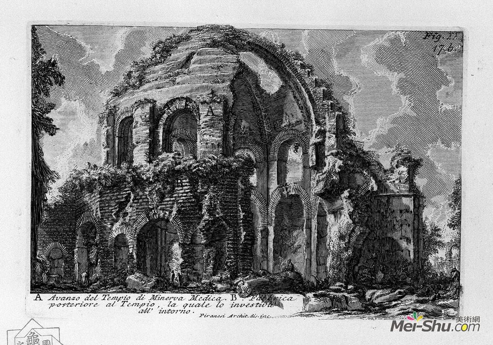 乔瓦尼·巴蒂斯塔·皮拉内西(Giovanni Battista Piranesi)高清作品《The Roman antiquities, t. 1, Plate XVI. Temple of Minerva Me》