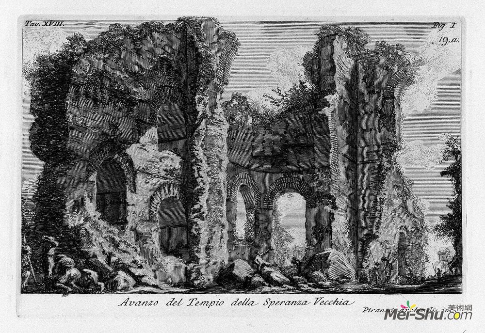 乔瓦尼·巴蒂斯塔·皮拉内西(Giovanni Battista Piranesi)高清作品《The Roman antiquities, t. 1, Plate XVIII. Ruins of the Tempi》