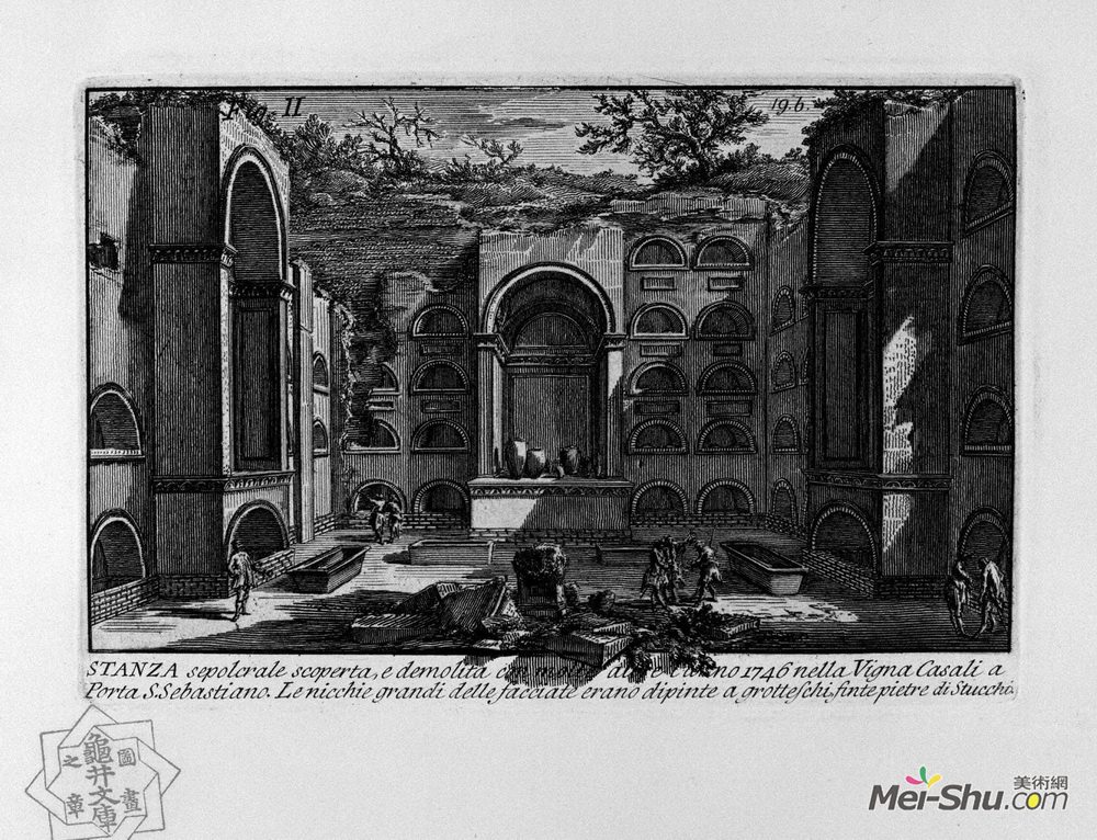 乔瓦尼·巴蒂斯塔·皮拉内西(Giovanni Battista Piranesi)高清作品《The Roman antiquities, t. 1, Plate XVIII. Tomb near Porta Sa》