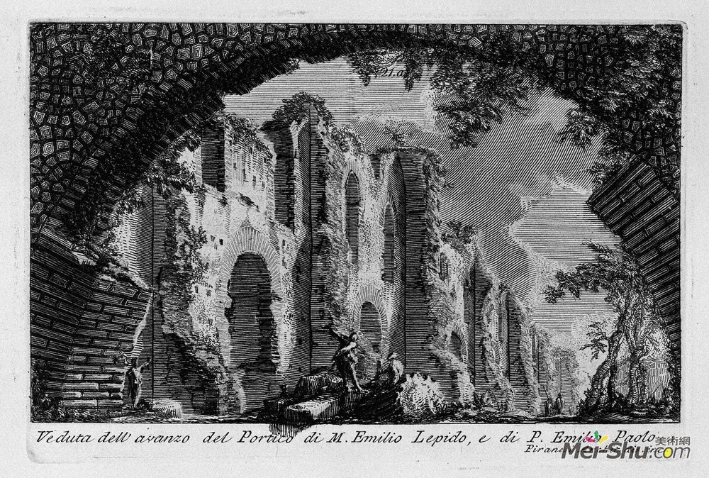 乔瓦尼·巴蒂斯塔·皮拉内西(Giovanni Battista Piranesi)高清作品《The Roman antiquities, t. 1, Plate XX. Portico of Marcus Aem》