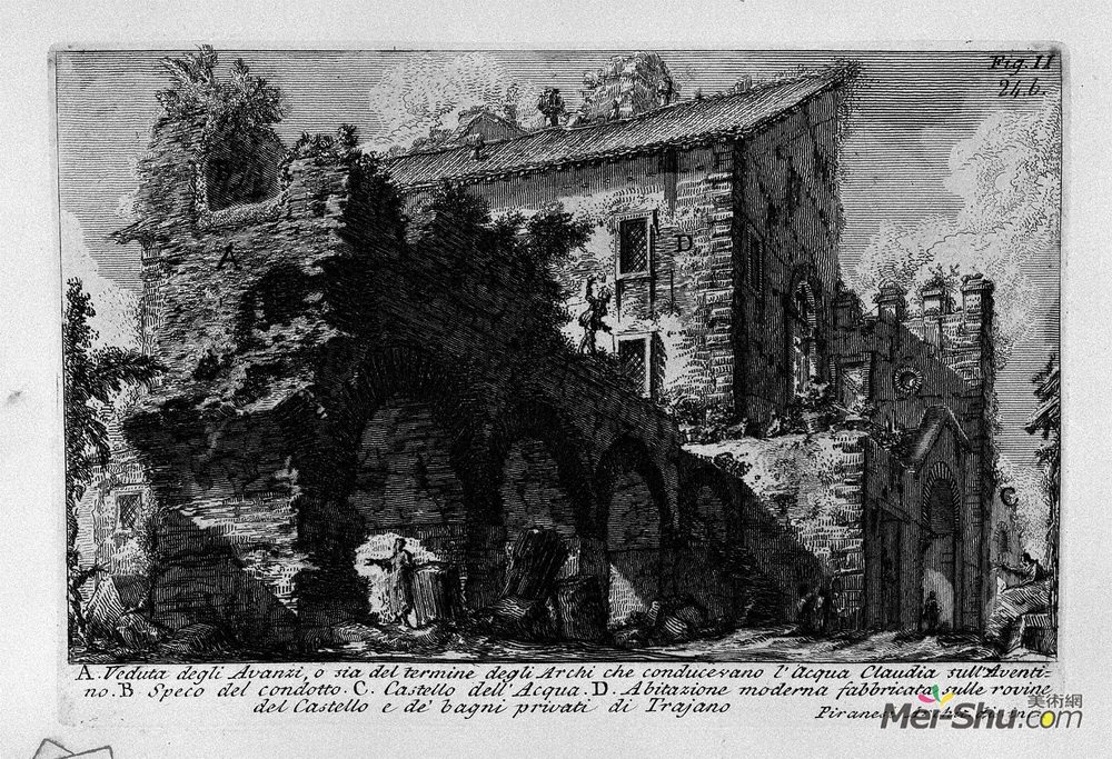 乔瓦尼·巴蒂斯塔·皮拉内西(Giovanni Battista Piranesi)高清作品《The Roman antiquities, t. 1, Plate XXIII. Aventine Hill.》