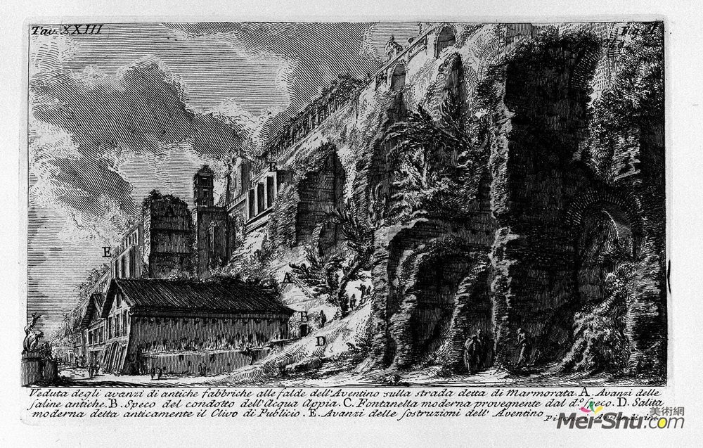 乔瓦尼·巴蒂斯塔·皮拉内西(Giovanni Battista Piranesi)高清作品《The Roman antiquities, t. 1, Plate XXIII. Aventine Hill.》