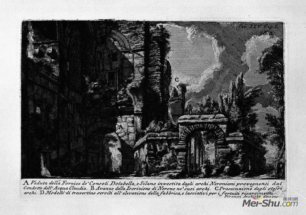 乔瓦尼·巴蒂斯塔·皮拉内西(Giovanni Battista Piranesi)高清作品《The Roman antiquities, t. 1, Plate XXV. Nero`s aqueduct.》