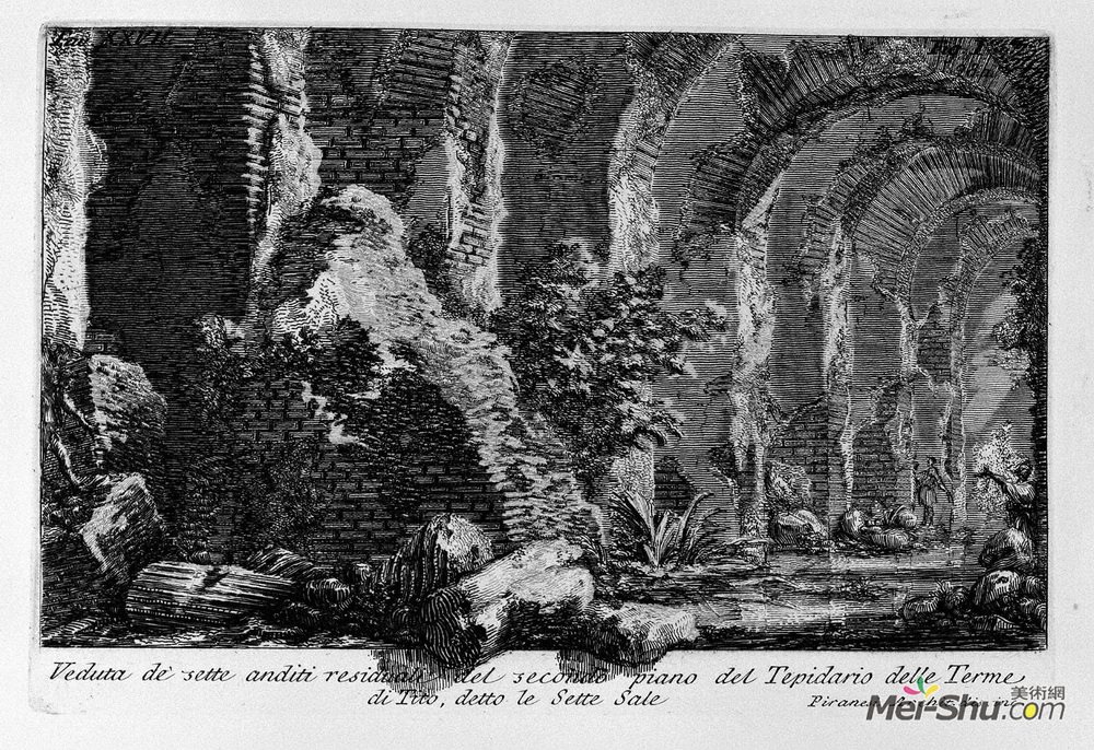 乔瓦尼·巴蒂斯塔·皮拉内西(Giovanni Battista Piranesi)高清作品《The Roman antiquities, t. 1, Plate XXVII. The Seven Halls.》