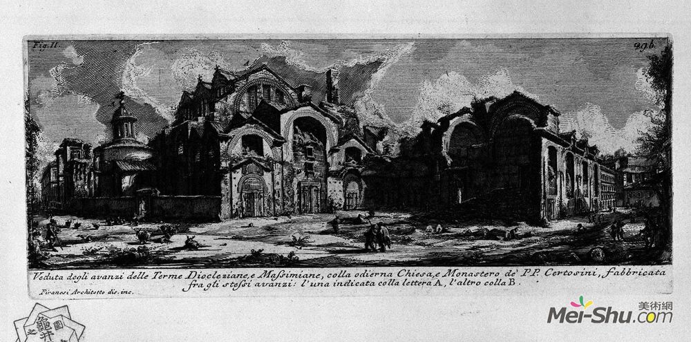 乔瓦尼·巴蒂斯塔·皮拉内西(Giovanni Battista Piranesi)高清作品《The Roman antiquities, t. 1, Plate XXVIII. Baths of Diocleti》