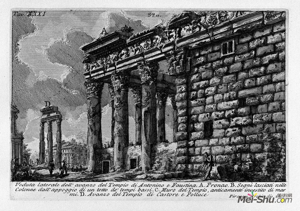 乔瓦尼·巴蒂斯塔·皮拉内西(Giovanni Battista Piranesi)高清作品《The Roman antiquities, t. 1, Plate XXXI. Temple of Antonius》