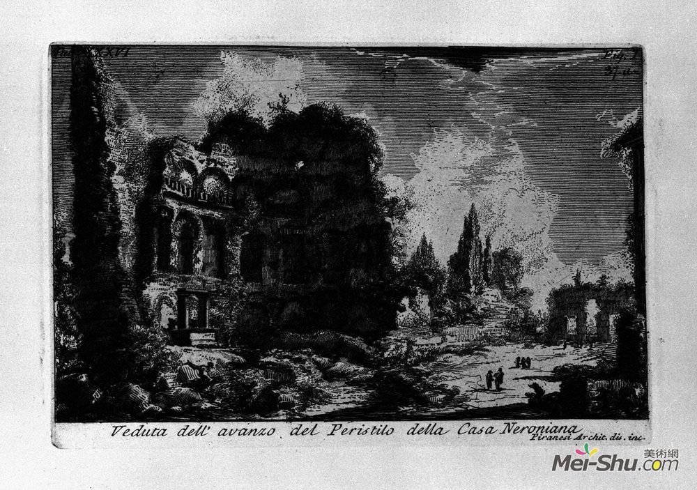 乔瓦尼·巴蒂斯塔·皮拉内西(Giovanni Battista Piranesi)高清作品《The Roman antiquities, t. 1, Plate XXXVI. Veduta with ruins》