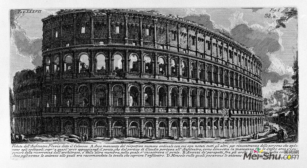 乔瓦尼·巴蒂斯塔·皮拉内西(Giovanni Battista Piranesi)高清作品《The Roman antiquities, t. 1, Plate XXXVII. View of Flavian A》