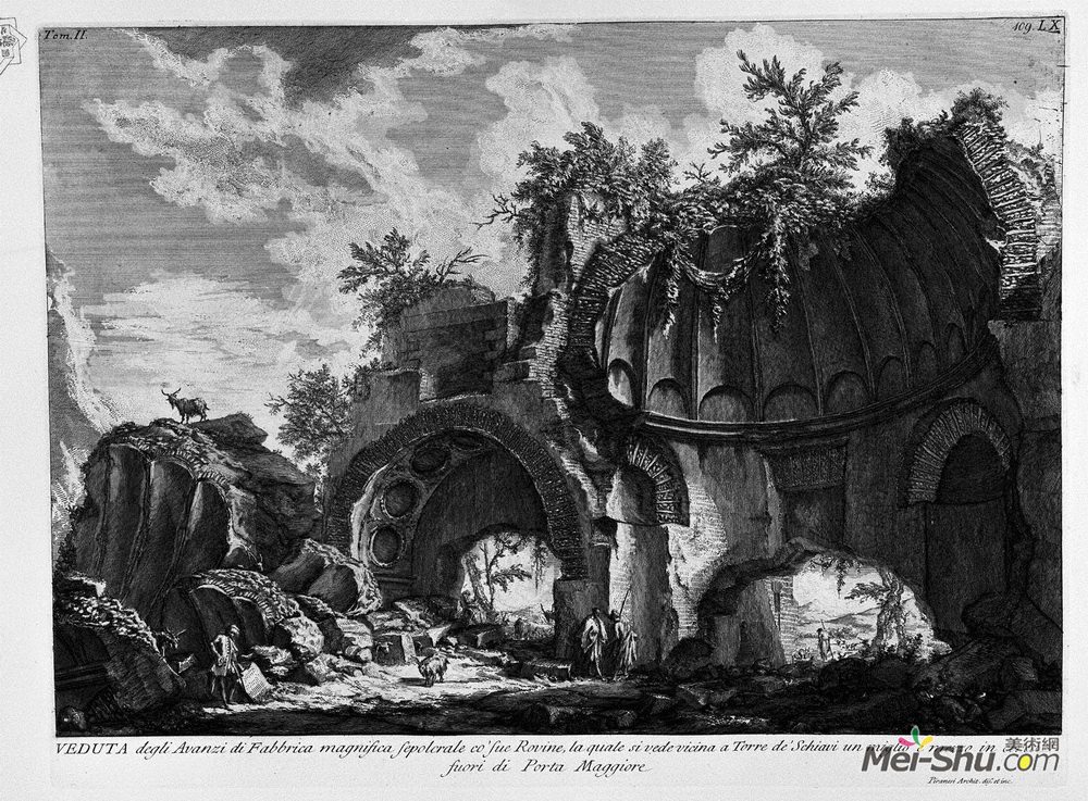 乔瓦尼·巴蒂斯塔·皮拉内西(Giovanni Battista Piranesi)高清作品《The Roman antiquities, t. 2, Plate LX. A view of the magnifi》