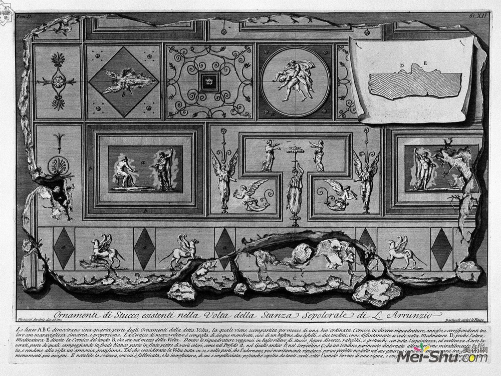 乔瓦尼·巴蒂斯塔·皮拉内西(Giovanni Battista Piranesi)高清作品《The Roman antiquities, t. 2, Plate XII. Prospectus and Profi》