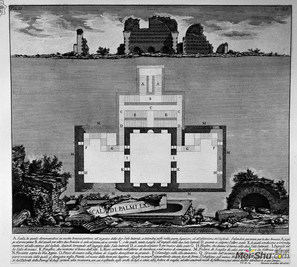 乔瓦尼·巴蒂斯塔·皮拉内西(Giovanni Battista Piranesi)高清作品《The Roman antiquities, t. 2, Plate XL. View of a tomb oldest》