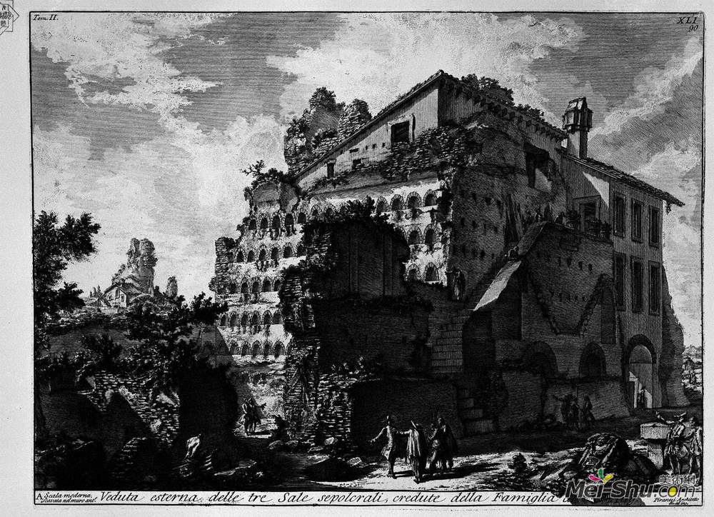 乔瓦尼·巴蒂斯塔·皮拉内西(Giovanni Battista Piranesi)高清作品《The Roman antiquities, t. 2, Plate XLI. External view of the》